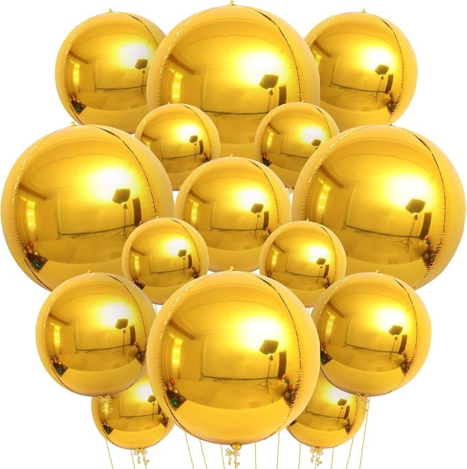 Large Gold Foil Balloons - 22 Inch, Pack of 14 | Gold Mylar Balloons for Golden Party Decorations | Metallic Balloon for Disco, Retirement, Anniversary, Bridal Shower, Birthday Decorations